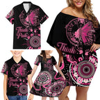 Personalised Aboriginal Ribbons Family Matching Off Shoulder Short Dress and Hawaiian Shirt Think Pink Butterfly Art Wall Clock Breast Cancer