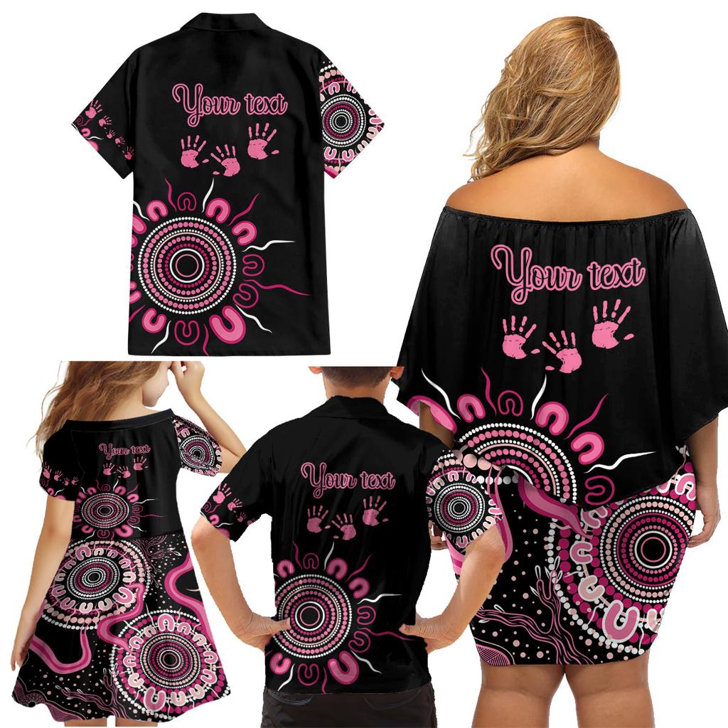 Personalised Aboriginal Ribbons Family Matching Off Shoulder Short Dress and Hawaiian Shirt Think Pink Butterfly Art Wall Clock Breast Cancer
