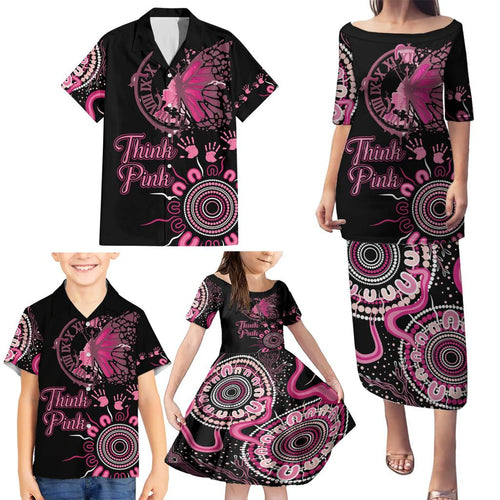 Personalised Aboriginal Ribbons Family Matching Puletasi and Hawaiian Shirt Think Pink Butterfly Art Wall Clock Breast Cancer