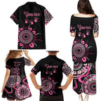 Personalised Aboriginal Ribbons Family Matching Puletasi and Hawaiian Shirt Think Pink Butterfly Art Wall Clock Breast Cancer