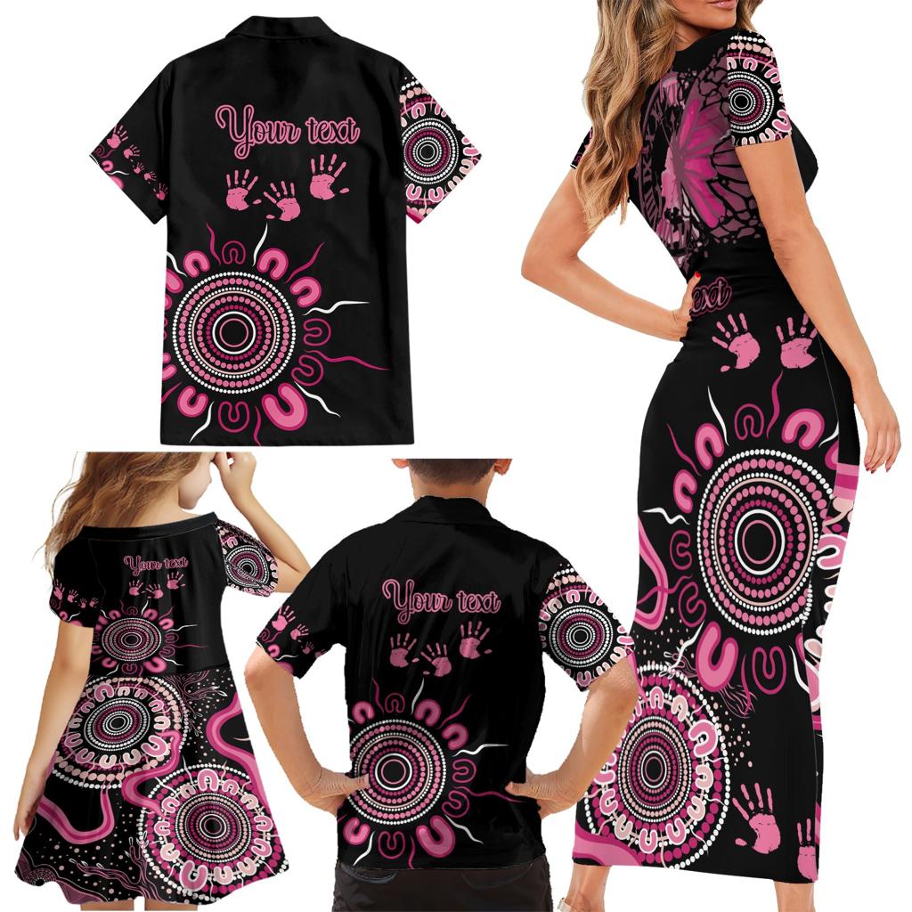 Personalised Aboriginal Ribbons Family Matching Short Sleeve Bodycon Dress and Hawaiian Shirt Think Pink Butterfly Art Wall Clock Breast Cancer