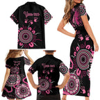 Personalised Aboriginal Ribbons Family Matching Short Sleeve Bodycon Dress and Hawaiian Shirt Think Pink Butterfly Art Wall Clock Breast Cancer