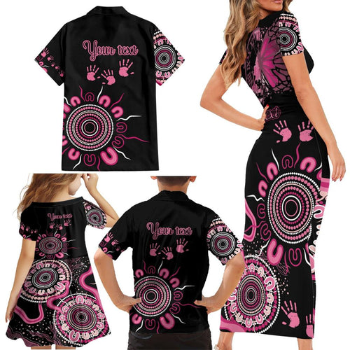 Personalised Aboriginal Ribbons Family Matching Short Sleeve Bodycon Dress and Hawaiian Shirt Think Pink Butterfly Art Wall Clock Breast Cancer