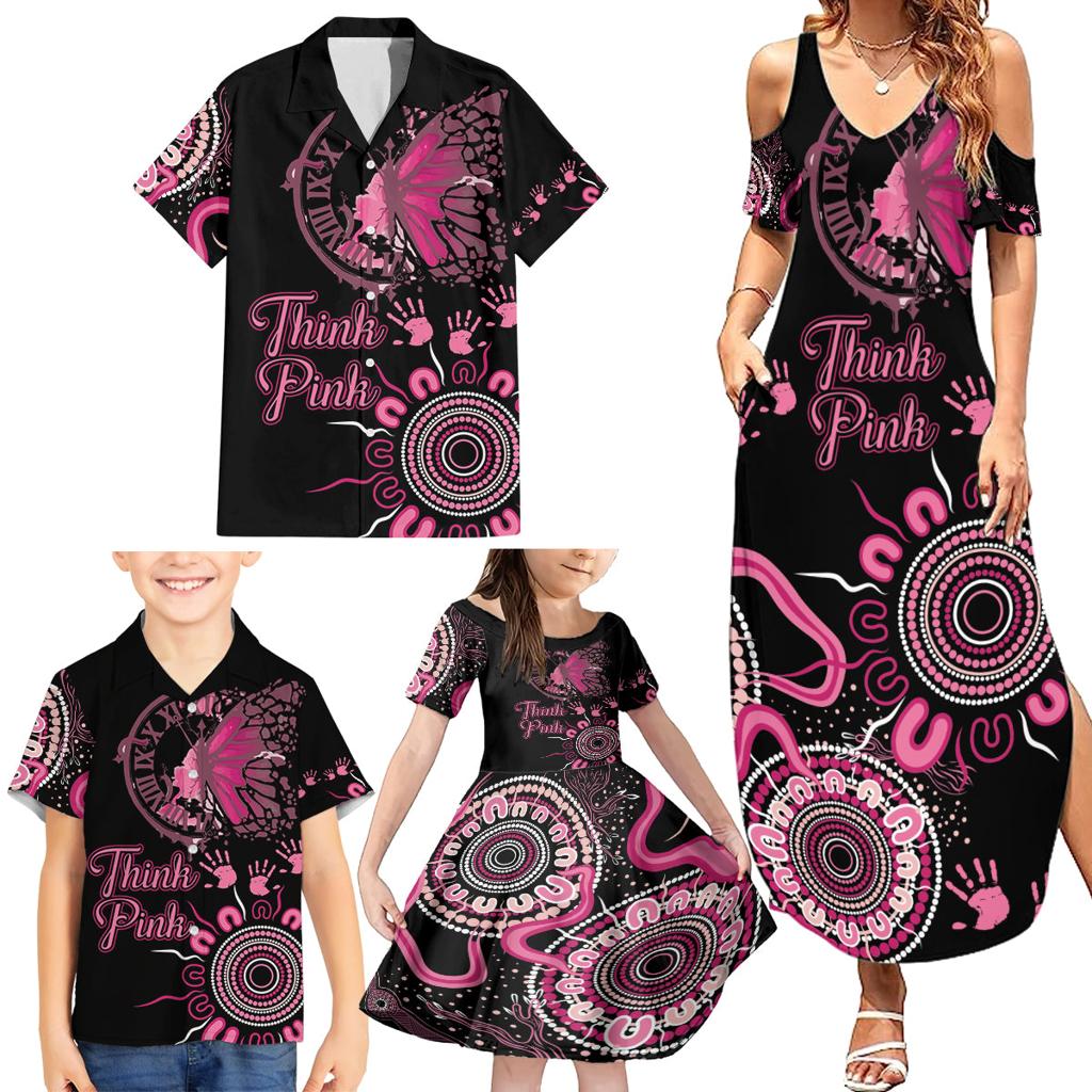 Personalised Aboriginal Ribbons Family Matching Summer Maxi Dress and Hawaiian Shirt Think Pink Butterfly Art Wall Clock Breast Cancer