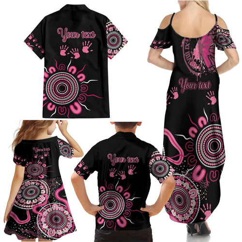 Personalised Aboriginal Ribbons Family Matching Summer Maxi Dress and Hawaiian Shirt Think Pink Butterfly Art Wall Clock Breast Cancer