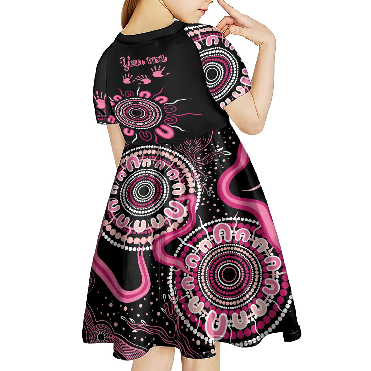 Personalised Aboriginal Ribbons Kid Short Sleeve Dress Think Pink Butterfly Art Wall Clock Breast Cancer