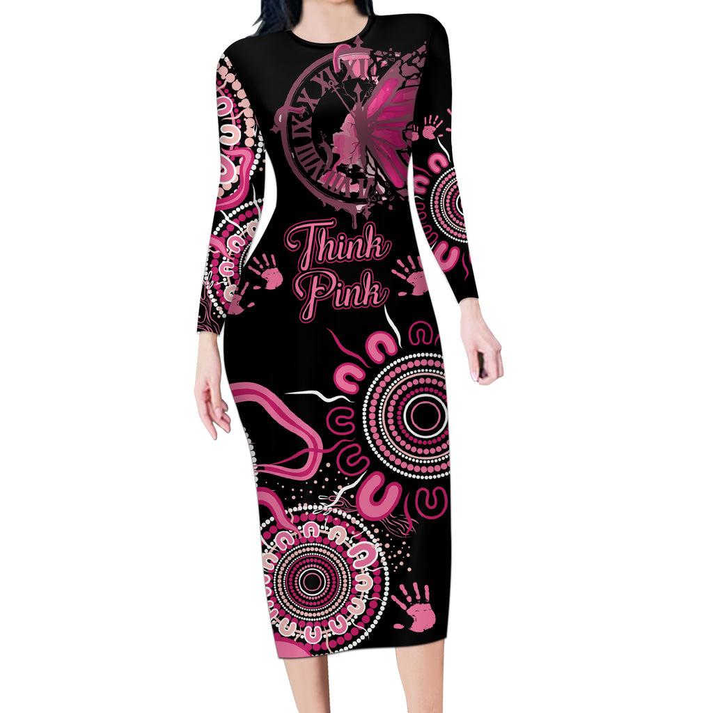 Personalised Aboriginal Ribbons Long Sleeve Bodycon Dress Think Pink Butterfly Art Wall Clock Breast Cancer