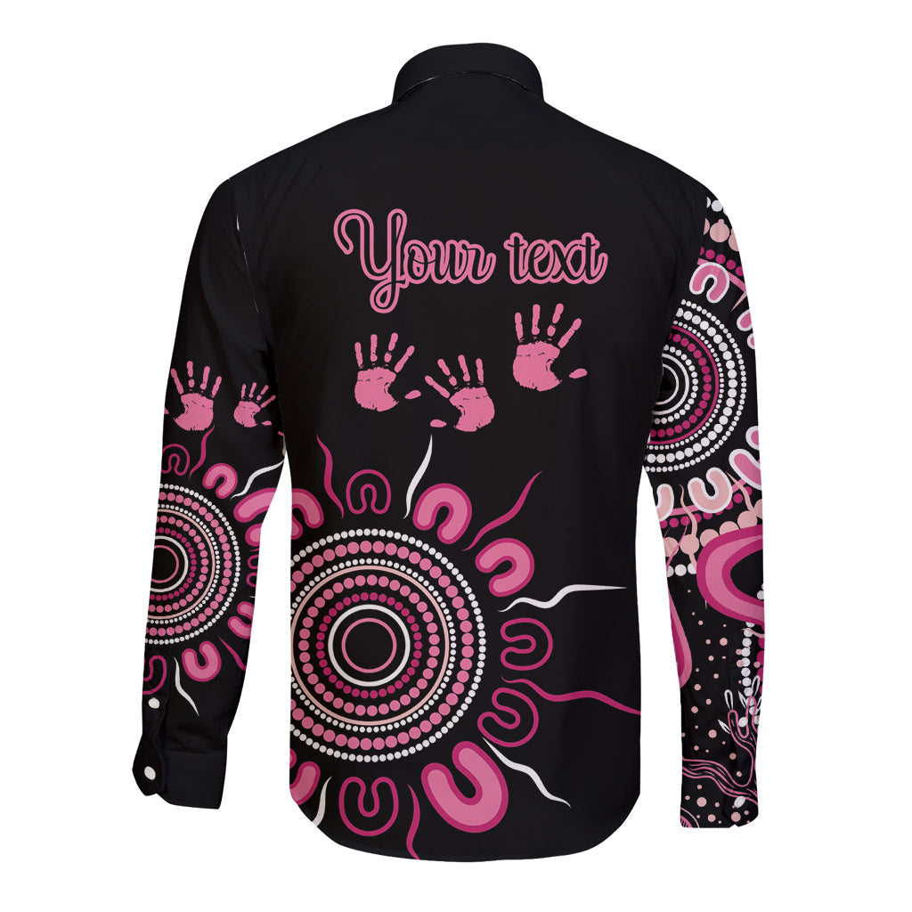 Personalised Aboriginal Ribbons Long Sleeve Button Shirt Think Pink Butterfly Art Wall Clock Breast Cancer