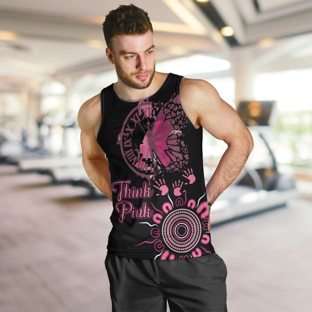 Personalised Aboriginal Ribbons Men Tank Top Think Pink Butterfly Art Wall Clock Breast Cancer
