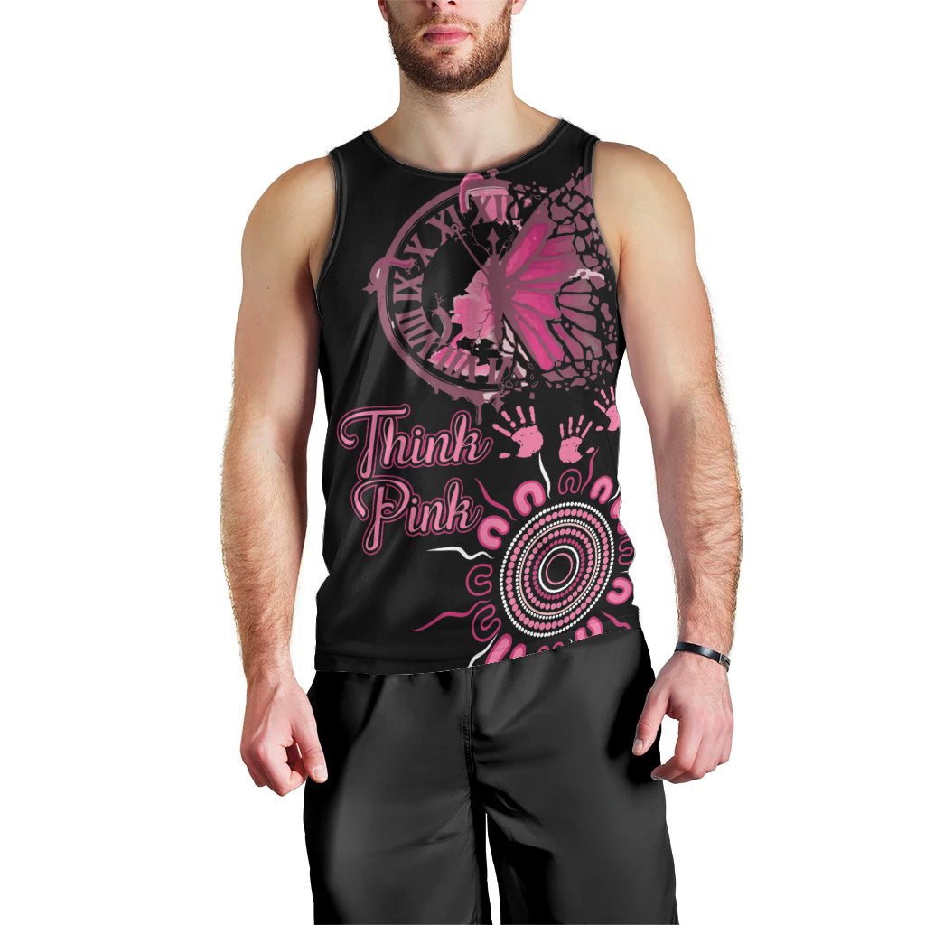 Personalised Aboriginal Ribbons Men Tank Top Think Pink Butterfly Art Wall Clock Breast Cancer