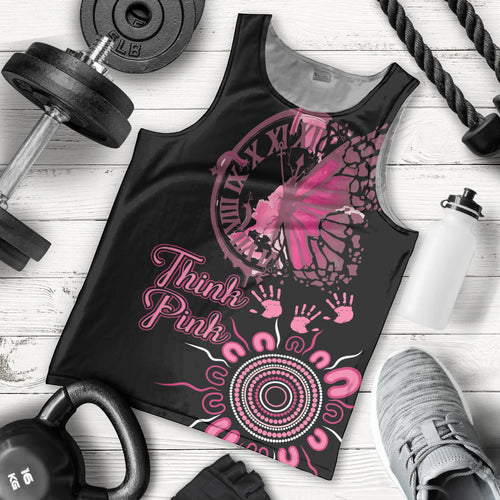 Personalised Aboriginal Ribbons Men Tank Top Think Pink Butterfly Art Wall Clock Breast Cancer