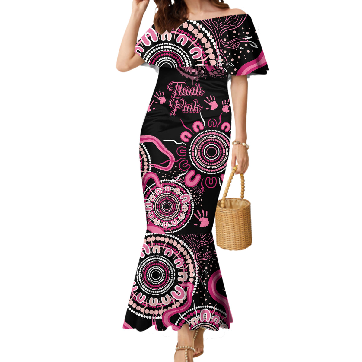 Personalised Aboriginal Ribbons Mermaid Dress Think Pink Butterfly Art Wall Clock Breast Cancer