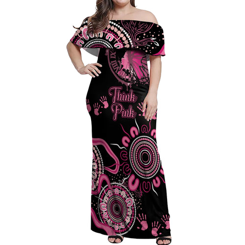 Personalised Aboriginal Ribbons Off Shoulder Maxi Dress Think Pink Butterfly Art Wall Clock Breast Cancer