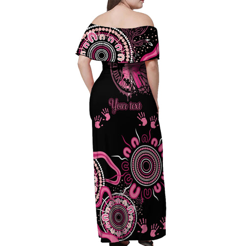 Personalised Aboriginal Ribbons Off Shoulder Maxi Dress Think Pink Butterfly Art Wall Clock Breast Cancer
