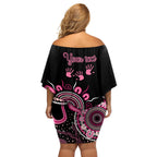 Personalised Aboriginal Ribbons Off Shoulder Short Dress Think Pink Butterfly Art Wall Clock Breast Cancer