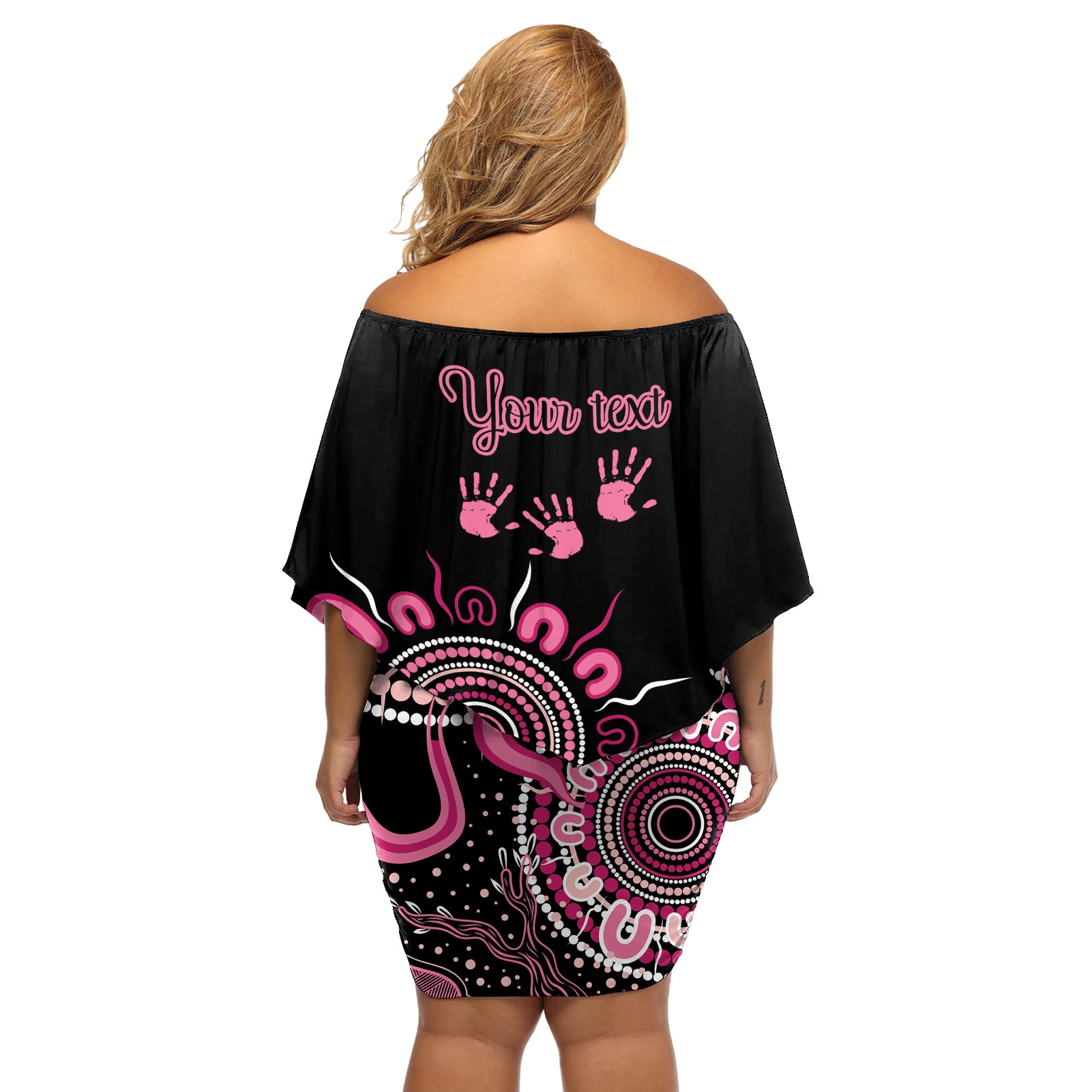 Personalised Aboriginal Ribbons Off Shoulder Short Dress Think Pink Butterfly Art Wall Clock Breast Cancer