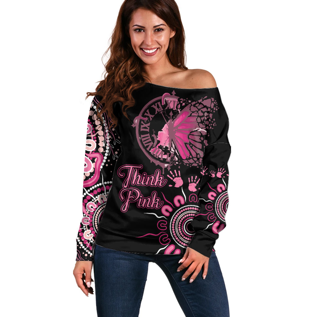 Personalised Aboriginal Ribbons Off Shoulder Sweater Think Pink Butterfly Art Wall Clock Breast Cancer