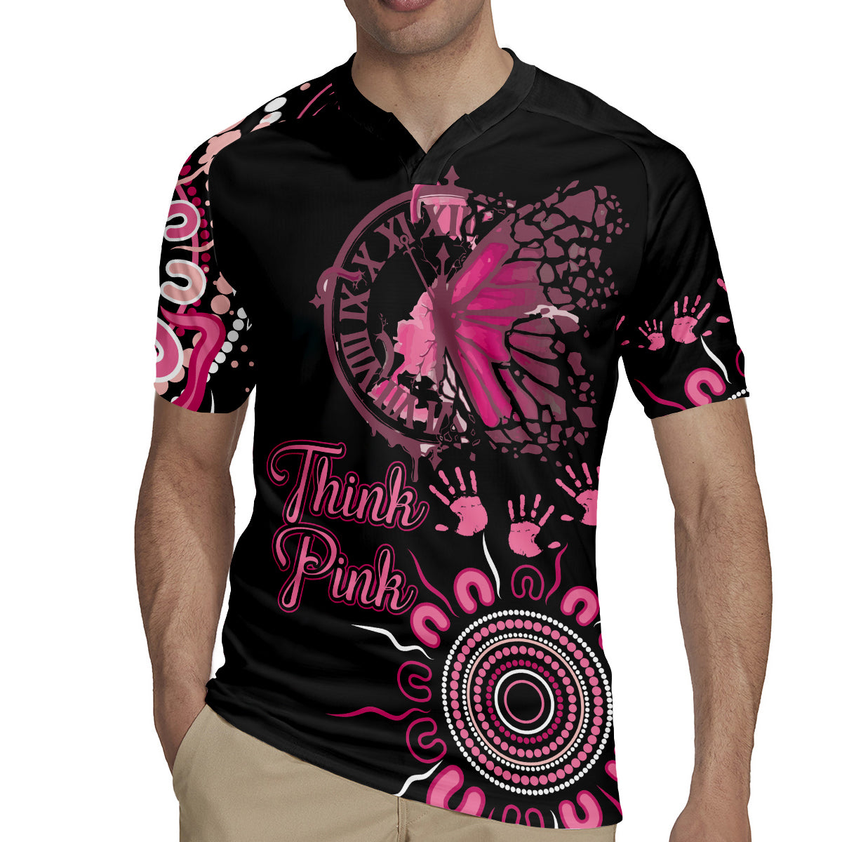 Personalised Aboriginal Ribbons Rugby Jersey Think Pink Butterfly Art Wall Clock Breast Cancer