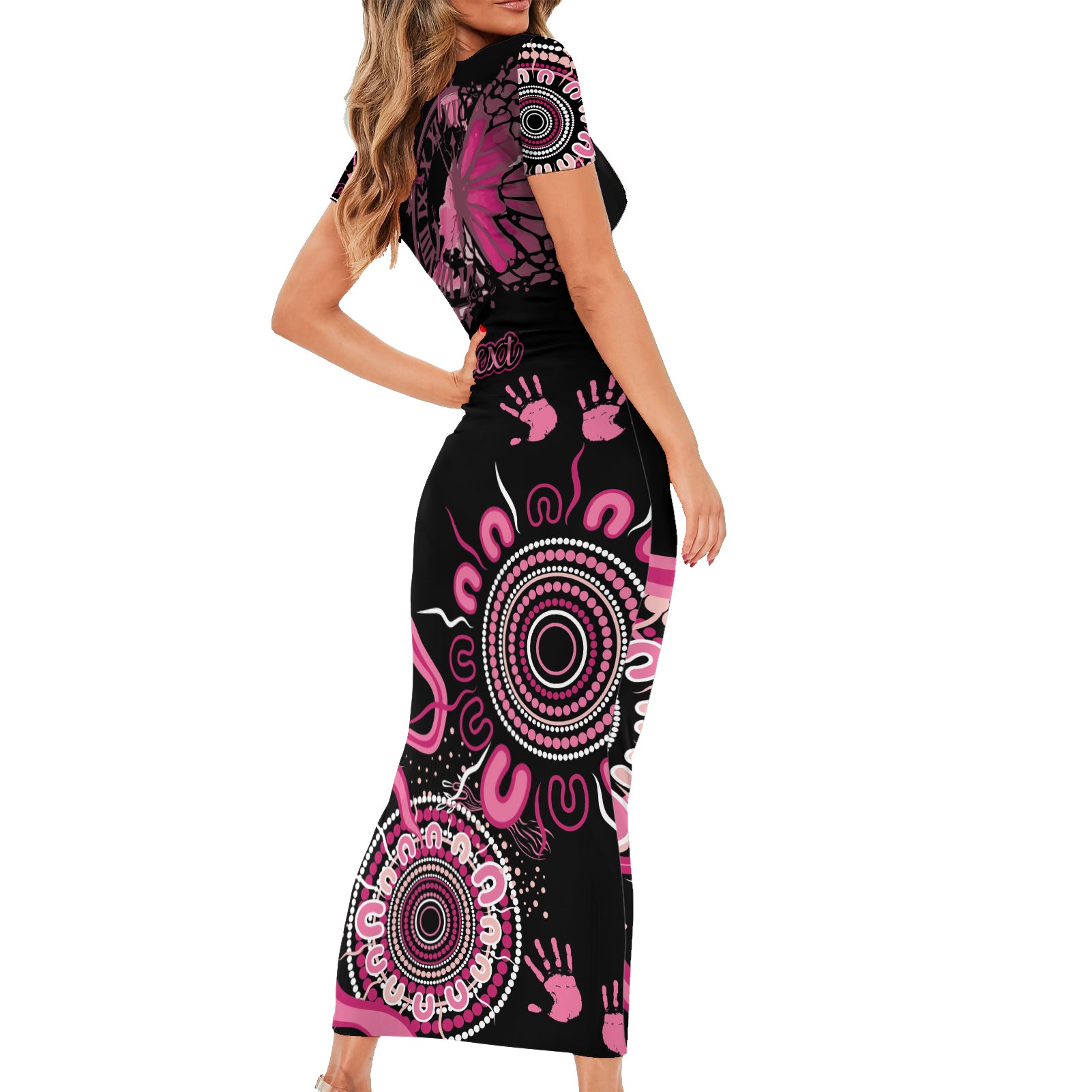 Personalised Aboriginal Ribbons Short Sleeve Bodycon Dress Think Pink Butterfly Art Wall Clock Breast Cancer