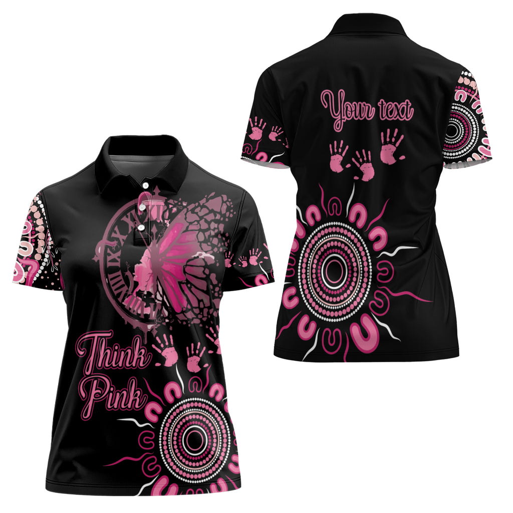 Personalised Aboriginal Ribbons Women Polo Shirt Think Pink Butterfly Art Wall Clock Breast Cancer