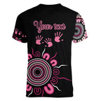Personalised Aboriginal Ribbons Women V-Neck T-Shirt Think Pink Butterfly Art Wall Clock Breast Cancer