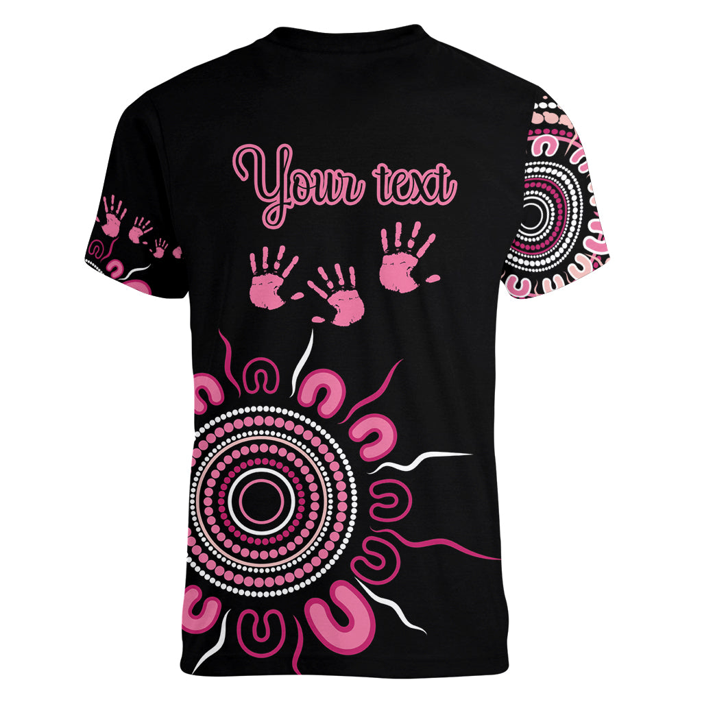 Personalised Aboriginal Ribbons Women V-Neck T-Shirt Think Pink Butterfly Art Wall Clock Breast Cancer