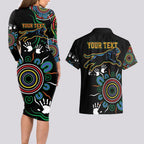 Personalised Panthers Aboriginal Dot Couples Matching Long Sleeve Bodycon Dress and Hawaiian Shirt Go the Mighty Panthers