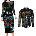 Personalised Panthers Aboriginal Dot Couples Matching Long Sleeve Bodycon Dress and Long Sleeve Button Shirt Go the Mighty Panthers