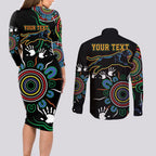 Personalised Panthers Aboriginal Dot Couples Matching Long Sleeve Bodycon Dress and Long Sleeve Button Shirt Go the Mighty Panthers