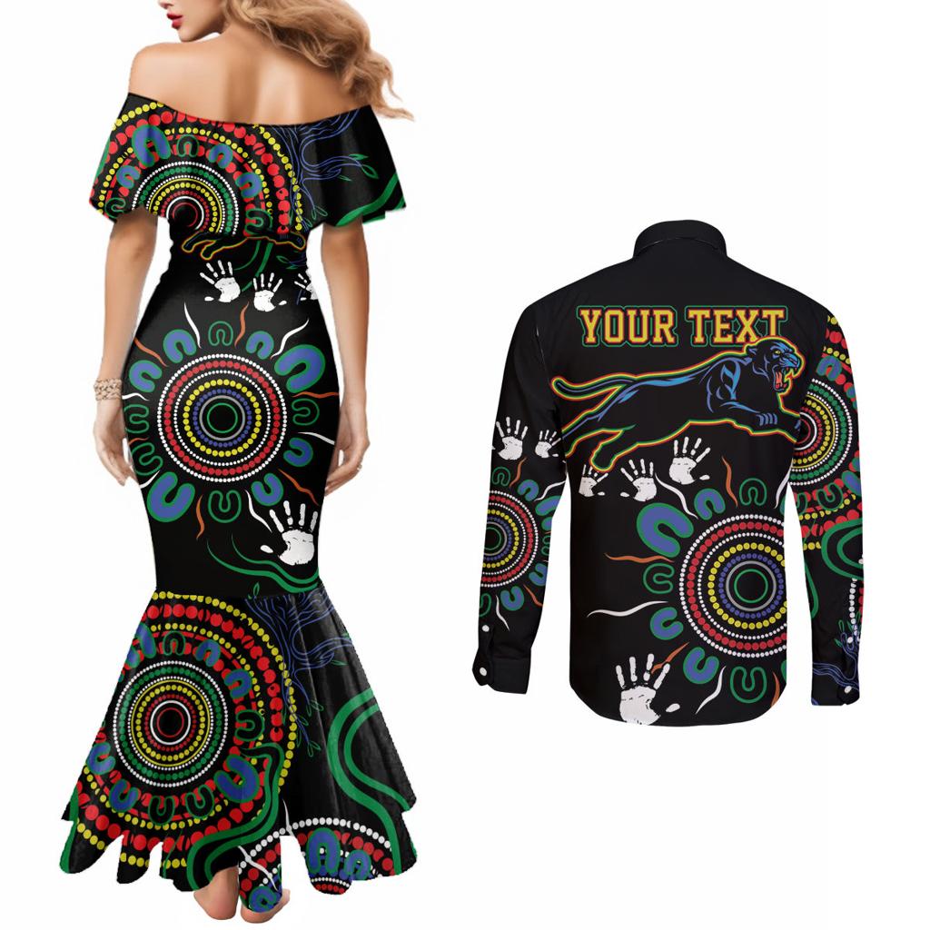 Personalised Panthers Aboriginal Dot Couples Matching Mermaid Dress and Long Sleeve Button Shirt Go the Mighty Panthers