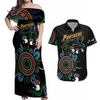 Personalised Panthers Aboriginal Dot Couples Matching Off Shoulder Maxi Dress and Hawaiian Shirt Go the Mighty Panthers