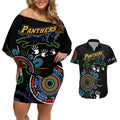 Personalised Panthers Aboriginal Dot Couples Matching Off Shoulder Short Dress and Hawaiian Shirt Go the Mighty Panthers