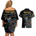 Personalised Panthers Aboriginal Dot Couples Matching Off Shoulder Short Dress and Hawaiian Shirt Go the Mighty Panthers