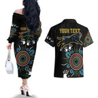 Personalised Panthers Aboriginal Dot Couples Matching Off The Shoulder Long Sleeve Dress and Hawaiian Shirt Go the Mighty Panthers
