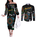 Personalised Panthers Aboriginal Dot Couples Matching Off The Shoulder Long Sleeve Dress and Long Sleeve Button Shirt Go the Mighty Panthers