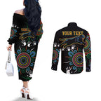 Personalised Panthers Aboriginal Dot Couples Matching Off The Shoulder Long Sleeve Dress and Long Sleeve Button Shirt Go the Mighty Panthers