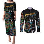 Personalised Panthers Aboriginal Dot Couples Matching Puletasi and Long Sleeve Button Shirt Go the Mighty Panthers