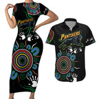Personalised Panthers Aboriginal Dot Couples Matching Short Sleeve Bodycon Dress and Hawaiian Shirt Go the Mighty Panthers