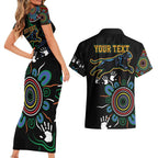Personalised Panthers Aboriginal Dot Couples Matching Short Sleeve Bodycon Dress and Hawaiian Shirt Go the Mighty Panthers