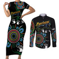 Personalised Panthers Aboriginal Dot Couples Matching Short Sleeve Bodycon Dress and Long Sleeve Button Shirt Go the Mighty Panthers