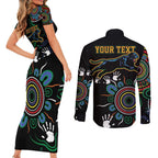 Personalised Panthers Aboriginal Dot Couples Matching Short Sleeve Bodycon Dress and Long Sleeve Button Shirt Go the Mighty Panthers