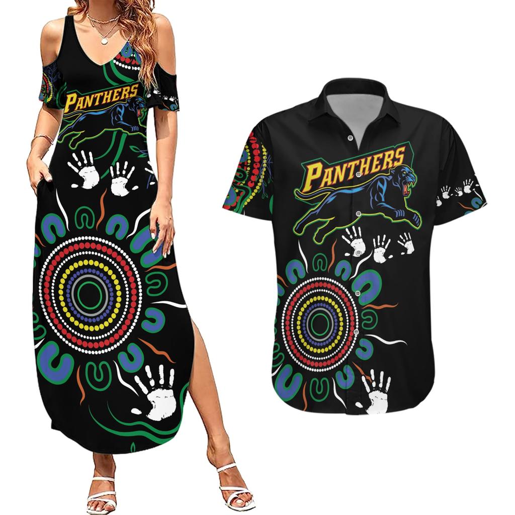 Personalised Panthers Aboriginal Dot Couples Matching Summer Maxi Dress and Hawaiian Shirt Go the Mighty Panthers