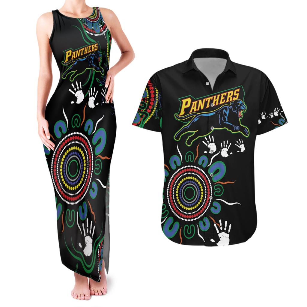 Personalised Panthers Aboriginal Dot Couples Matching Tank Maxi Dress and Hawaiian Shirt Go the Mighty Panthers