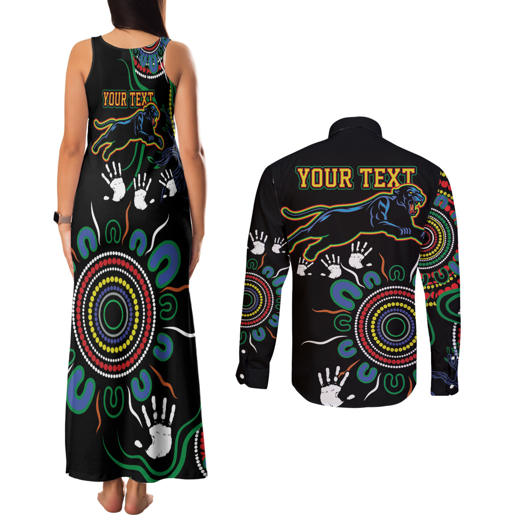 Personalised Panthers Aboriginal Dot Couples Matching Tank Maxi Dress and Long Sleeve Button Shirt Go the Mighty Panthers