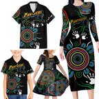 Personalised Panthers Aboriginal Dot Family Matching Long Sleeve Bodycon Dress and Hawaiian Shirt Go the Mighty Panthers