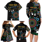 Personalised Panthers Aboriginal Dot Family Matching Long Sleeve Bodycon Dress and Hawaiian Shirt Go the Mighty Panthers