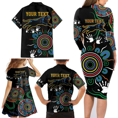 Personalised Panthers Aboriginal Dot Family Matching Long Sleeve Bodycon Dress and Hawaiian Shirt Go the Mighty Panthers