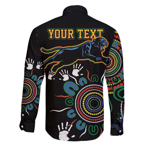 Personalised Panthers Aboriginal Dot Family Matching Long Sleeve Bodycon Dress and Hawaiian Shirt Go the Mighty Panthers