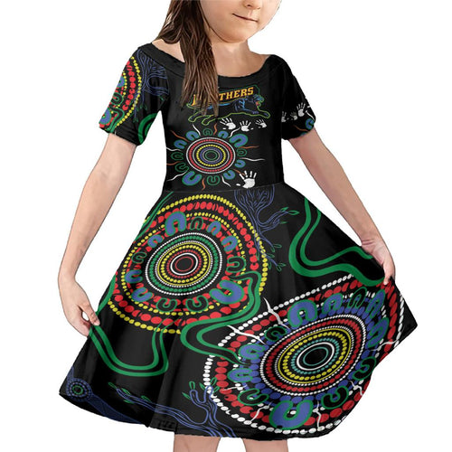 Personalised Panthers Aboriginal Dot Family Matching Mermaid Dress and Hawaiian Shirt Go the Mighty Panthers