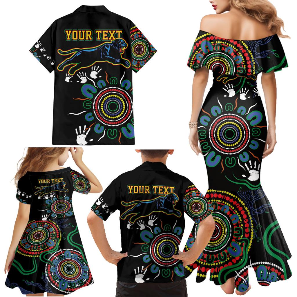 Personalised Panthers Aboriginal Dot Family Matching Mermaid Dress and Hawaiian Shirt Go the Mighty Panthers